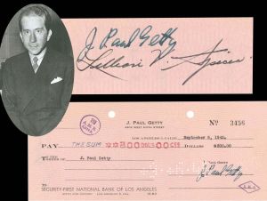 J. Paul Getty Check Signed Twice - 1945 dated Autograph Check - The Man behind the Movie All the Money in the World