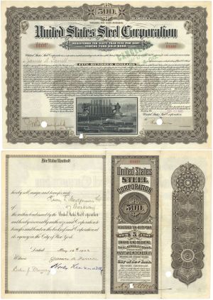 United States Steel Corp. Issued to and Signed by James A. Farrell, Sr. - 1903 dated $500 US Steel Gold Bond