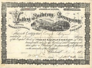 Valley Railway Co. signed by J. H. Wade  - 1883-1889 dated Autographed Stock Certificate