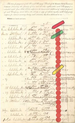 Hudson River Railroad List of Bondholders and Signatures signed by Sam Sloan - 1860 dated Autograph