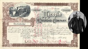 Macopin Railroad Co. signed by Garret A. Hobart - 1887 or 1898 dated Autographed Stock Certificate