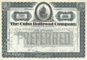 Cuba Railroad Co. Issued to Trustees under the Will of Levi P. Morton - 1923 dated Stock Certificate