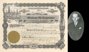 Oklahoma Oil Corp. Signed by J. Paul Getty - 1921 dated Autographed Stock Certificate - The Man behind the Movie All the Money in the World