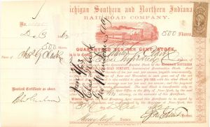 Michigan Southern and Northern Indiana Railroad Co. Signed by Henry Keep - 1862 dated Railway Stock Certificate