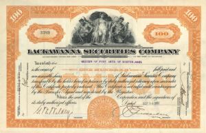 Lackawanna Securities Co. issued to Museum of Fine Arts of Boston, Mass - 1927 dated Stock Certificate