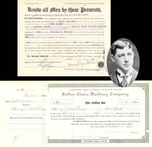 Fulton Chain Railway Co. Issued to and signed by Harry Payne Whitney - 1911 dated Autographed Stock Certificate