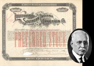 Louisville and Southern Indiana Traction Co. Signed by Samuel Insull - 1904 or 1910 dated Autographed Stock Certificate