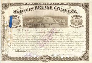 St. Louis Bridge Co.  signed by J. Pierpont Morgan, Jr. - 1895 or 1905 dated Autograph Bridge Stock Certificate