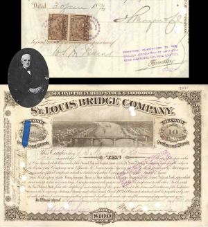 St. Louis Bridge Co.  signed by J. Pierpont Morgan, Jr. - 1895 and 1896 dated Autograph Bridge Stock Certificate
