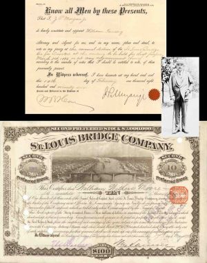 St. Louis Bridge Co. Stock Assignment signed by J. Pierpont Morgan, Jr. - 1895 dated Autograph Bridge Stock Certificate