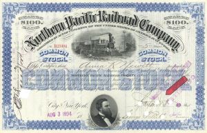 Northern Pacific Railroad Co. signed by Brayton Ives - 1890's dated Autograph Railroad Stock Certificate