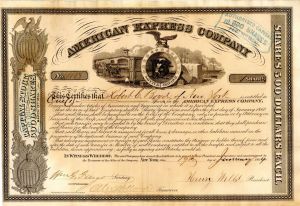 American Express Co. signed by Henry Wells and Wm. G. Fargo - Stock Certificate
