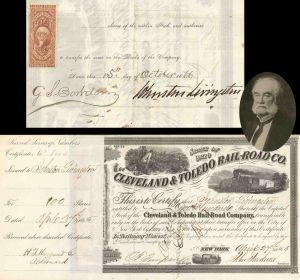 Cleveland and Toledo Rail-Road Co. signed by Johnston Livingston - 1865 dated Autographed Stock Certificate