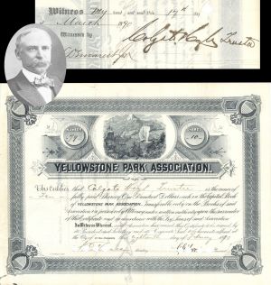 Yellowstone Park Association signed by Colgate Hoyt - 1890 dated Autographed Stock Certificate
