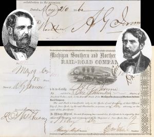 Michigan Southern and Northern Indiana Railroad Co. Signed by A. G. Jerome and Henry Keep - 1862 dated Autographed Stock Certificates