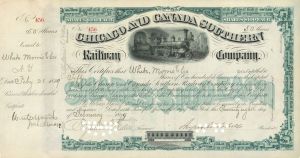 Chicago and Canada Southern Railway Co. Signed by Augustus Schell - 1879 dated Autographed Stock Certificate