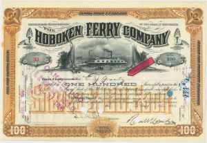 Hoboken Ferry Company signed by E.J. Graetz - 1896 dated Autograph Stock Certificate