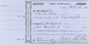 Hudson River Railroad Co. signed by James Roosevelt - 1865 dated Autographed Bond