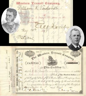 Western Transit Co. signed by E.V.W. Rossiter twice - 1897 or 1899 dated Autographed Stock Certificate