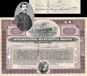 International Mercantile Marine Co. Signed by William H. Seward IV twice - Company that Made the Titanic - 1922 dated Shipping Autograph Stock Certificate - William Henry Seward the Fourth or 4th