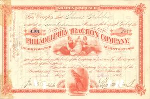 Philadelphia Traction Co. signed by George D. Widener - 1902 dated Autographed Stock Certificate