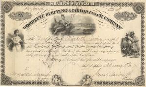 Woodruff Sleeping and Parlor Coach Co. signed by Jonah Woodruff - 1873-1875 dated Autographed Stock Certificate