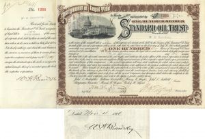 Standard Oil Trust signed by Henry M. Flagler and William H. Beardsley - 1897 dated Autograph Stock Certificate