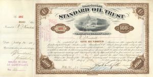 Standard Oil Trust signed by J.D. Rockefeller and H.M. Flagler - 1887 dated Stock Certificate