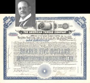 American Thread Co. Issued to Estate of Edward H.R. Green - 1938 dated Stock Certificate