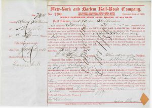 New-York and Harlem Rail-Road Company signed by Robert Schuyler - 1850 dated Autograph Railway Stock Certificate