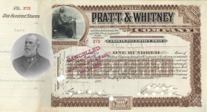 Pratt and Whitney Co. signed by F.A. Pratt - 1896 dated Autographed Stock Certificate