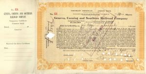 Geneva, Corning and Southern Railroad Co. signed by E.V.W. Rossiter - 1909 dated Autographed Stock Certificate