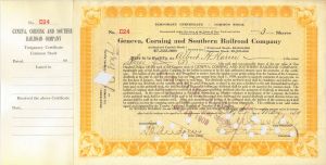 E.V.W. Rossiter signed Geneva, Corning and Southern Railroad Co. - Autographed Stock Certificate