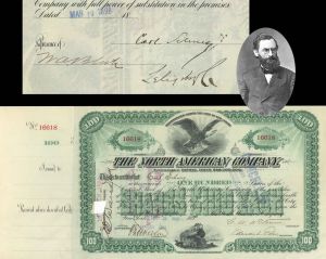 North American Co. signed by Carl Schurz - 1898 dated Autograph Stock Certificate