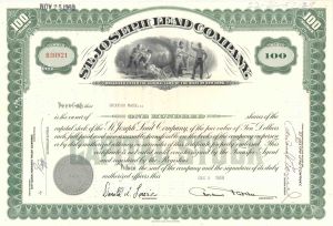 St. Joseph Lead Co. Issued to Groucho Marx - 1959 dated Stock Certificate