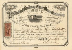 Mabbett Railway Chair Manufacturing Co. signed by C. Vibbard - 1867 dated Autographed Stock Certificate