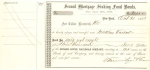 Hudson River Railroad Co. Issued to Matthew Vassar Jr. - 1865 dated $3,000 Bond