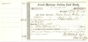Hudson River Railroad Co. signed by Matthew Vassar Jr. - 1865 dated $2,000 or $3,000 Autogrpahed Bond