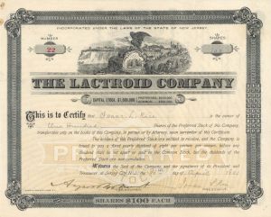 Lactroid Co. signed by August Belmont, Jr. and Isaac L. Rice - 1901 dated Autogrpahed Stock Certificate