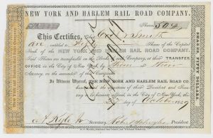 New York and Harlem Rail Road Co. signed by Robert Schuyler - Railway Stock Certificate