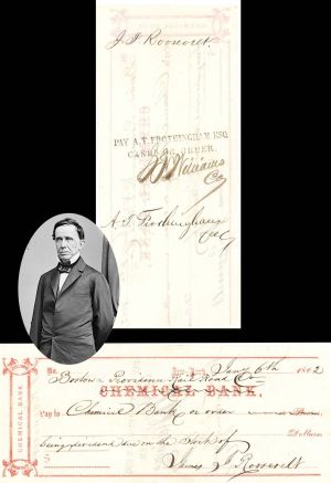 Chemical Bank Check Signed by James J. Roosevelt - Grandfather of Theodore Roosevelt - 1862 Autographed Check