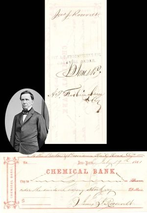 Chemical Bank Check Signed by James J. Roosevelt - Grandfather of Theodore Roosevelt - 1861 Autographed Check