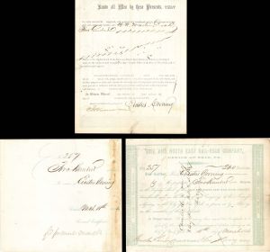 Erie and North East Rail-Road Co. Issued to and signed by Erastus Corning - 1854 dated Autographed Stock Certificate