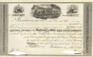 Baltimore and Ohio Rail Road Co. issued to Samuel Harris and Sons - 1838 dated Stock Certificate