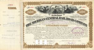 Michigan Central Railroad Co. Issued to the Will of W.H. Vanderbilt - $5,000 Railway Bond dated 1885