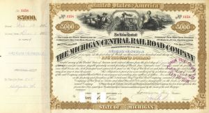 Michigan Central Railroad Co. issued to Cornelius Vanderbilt Jr. - 1885 dated $5,000 Railway Bond