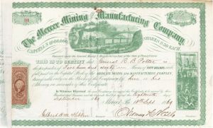 Mercer Mining and Manufacturing Co. Issued to General R. B. Potter - 1869 dated Stock Certificate