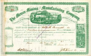 Mercer Mining and Manufacturing Co. Issued to Elliott Roosevelt - Stock Certificate