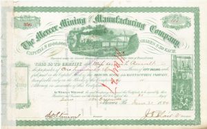 Mercer Mining and Manufacturing Co. Issued to Anna L. Roosevelt - 1884 dated Stock Certificate