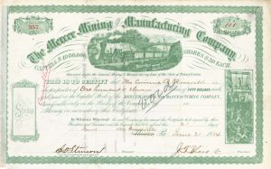 Mercer Mining and Manufacturing Co. Issued to Corinne R. Roosevelt - 1884 dated Stock Certificate
